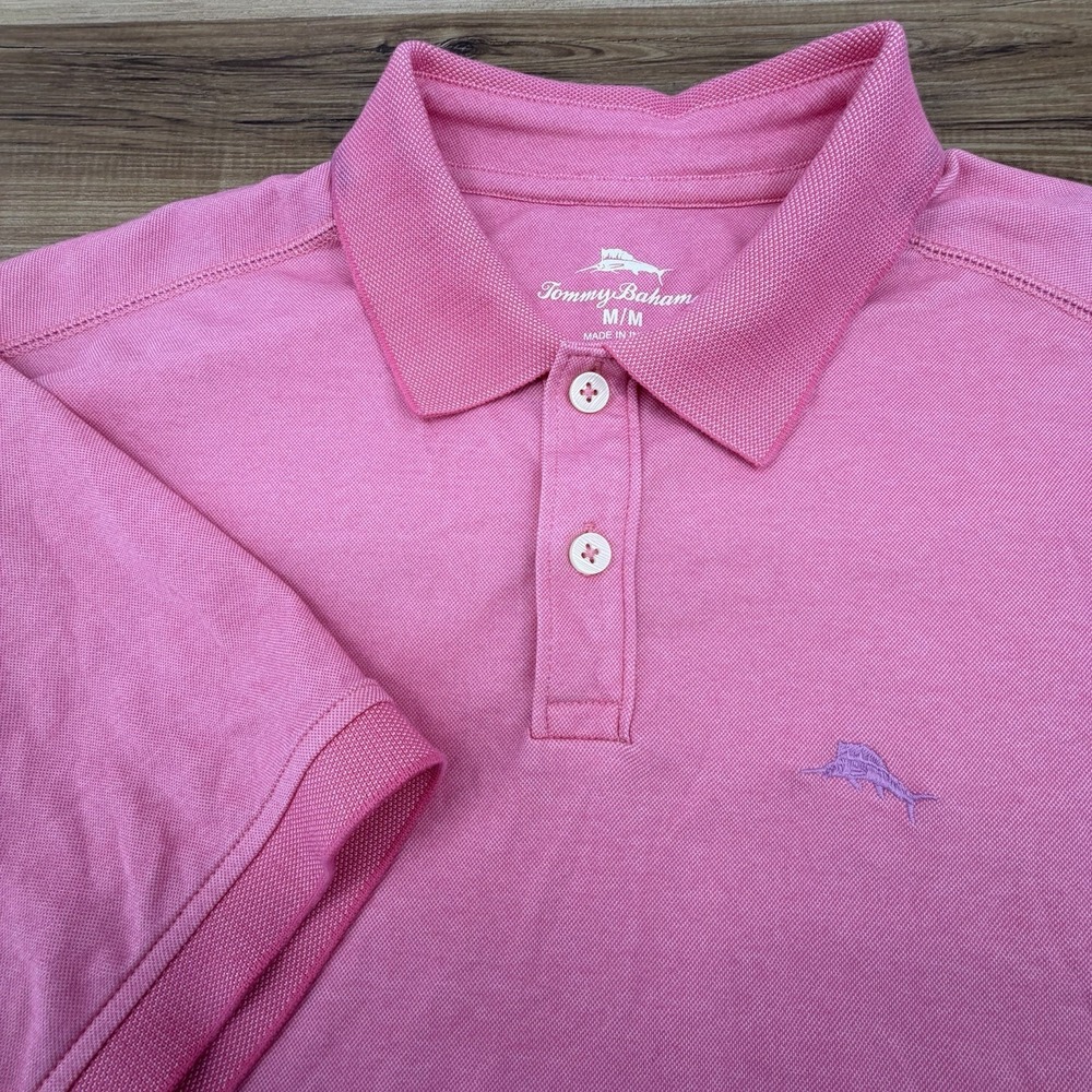 Tommy Bahama Island Zone Polo Shirt Mens Medium Pink Stretch Golf Logo